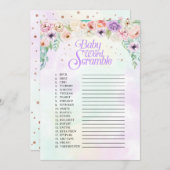 Pastel Rainbow Baby shower Word Scramble Game Kaar Kaart (Voorkant / Achterkant)