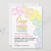 Pastel Rainbow Balloon 1er Invitation anniversaire (Devant)