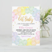 Pastel Rainbow Balloon Baby shower Invitation Kaart (Staand voorkant)