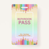 Pastel Rainbow Bathroom Pass Badge pour enseignant (Devant)