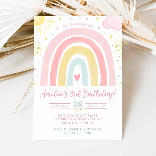 Pastel Rainbow Birthday Invitation