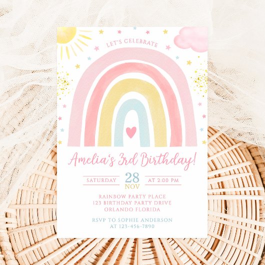 Pastel Rainbow Birthday Invitation