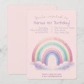 Pastel Rainbow Birthday Invitation - Party Invite Kaart (Voorkant / Achterkant)
