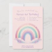 Pastel Rainbow Birthday Invitation - Party Invite Kaart (Voorkant)