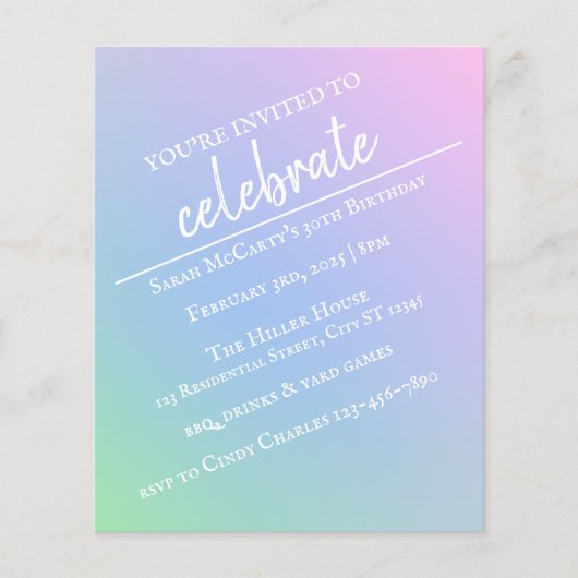 Pastel Rainbow Birthday Party Flyer (Voorkant)
