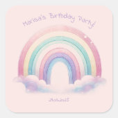 Pastel Rainbow Birthday Party Square Stickers (Devant)
