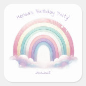 Pastel Rainbow Birthday Party Square Stickers (Devant)