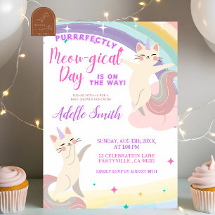 Pastel Rainbow Cat Unicorn Baby shower Kaart