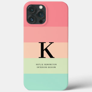 Pastel Rainbow Colorblock Streep Roze Monogram op iPhone 13 Pro Max Hoesje