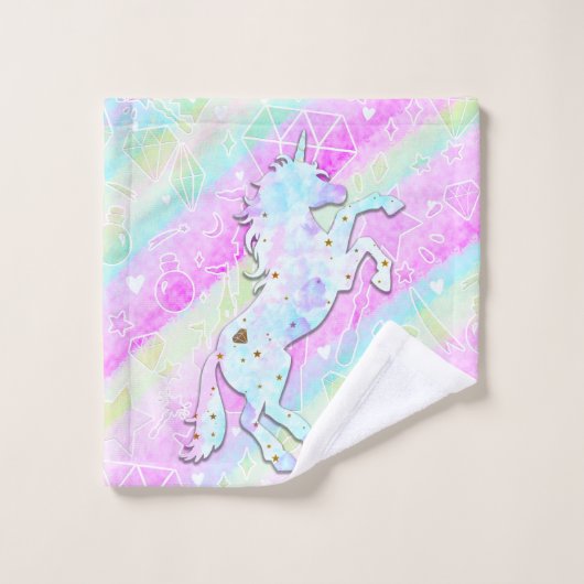 Pastel Rainbow Diamonds & Stars Magical Unicorn Bad Handdoek (Wasdoekje)
