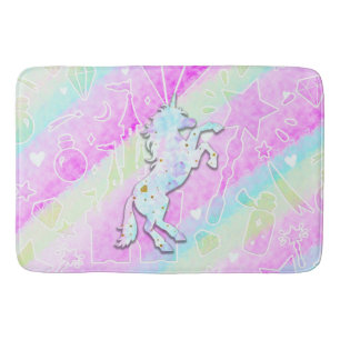 Pastel Rainbow Diamonds & Stars Magical Unicorn Badmat
