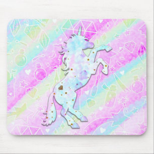 Pastel Rainbow Diamonds & Stars Magical Unicorn Muismat
