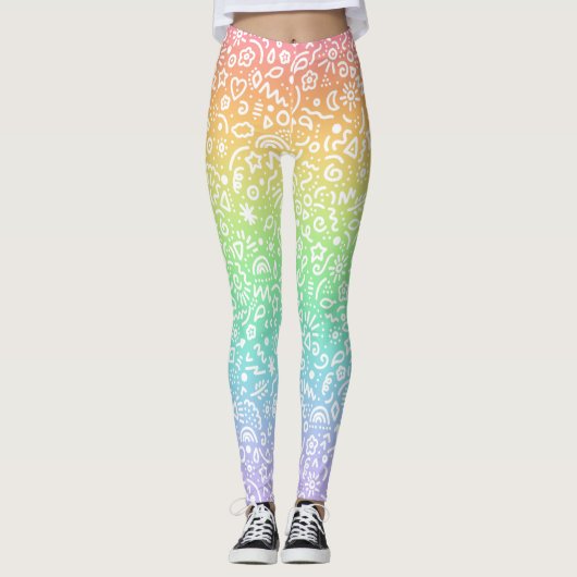 Pastel Rainbow Doodles Leggings (Devant)