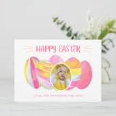 Pastel Rainbow Easter Egg Foto Waterverf Feestdagenkaart (Staand voorkant)