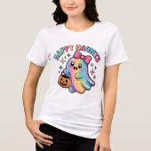 Pastel Rainbow Ghost T-Shirt – Kawaii Halloween (Voorkant)