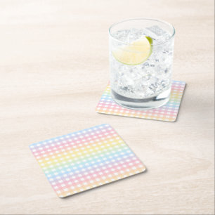 Pastel Rainbow Gingham Vierkante Kartonnen Onderzetter