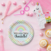 Pastel Rainbow Gingham Welkom Baby shower Papieren Bordje (Feest)