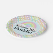 Pastel Rainbow Gingham Welkom Baby shower Papieren Bordje (Gekanteld)
