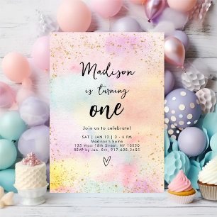 Pastel Rainbow Gold Girl Verjaardag Uitnodiging