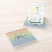 Pastel Rainbow Gradient Monogram Glazen Onderzetter (Schuin)