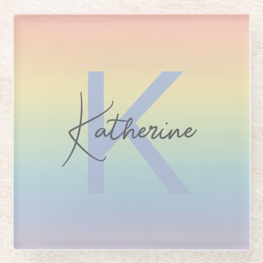 Pastel Rainbow Gradient Monogram Glazen Onderzetter (Voorkant)