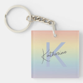 Pastel Rainbow Gradient Monogram Sleutelhanger