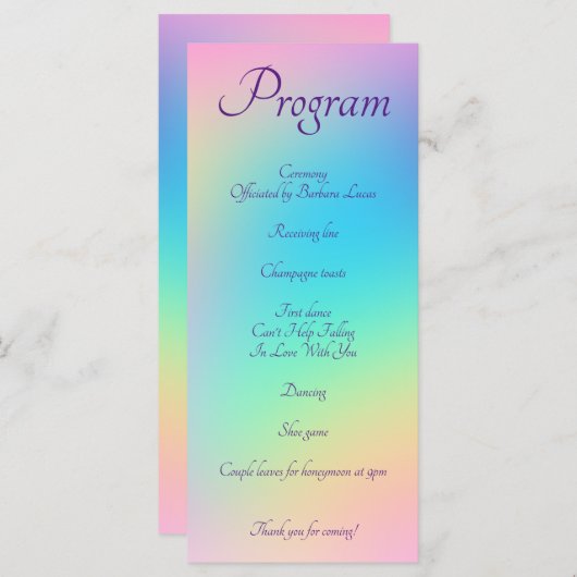 Pastel Rainbow Gradient Wedding Programme Programma (Voorkant / Achterkant)