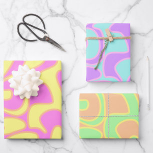 Pastel Rainbow Groovy Retro Fluid Art Uniek Inpakpapier Vel