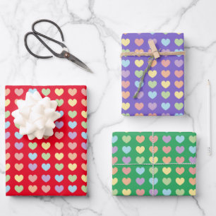 Pastel Rainbow Hearts Pattern Kinder Inpakpapier Vel