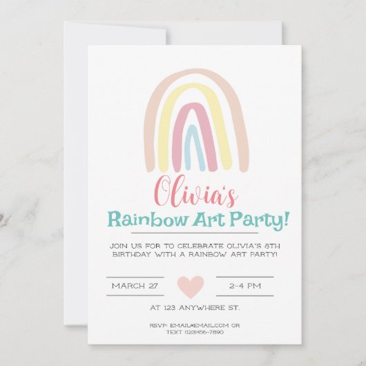 Pastel Rainbow Invitation d'anniversaire (Devant)