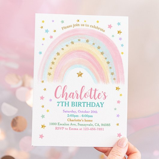 Pastel Rainbow Invitation d'anniversaire