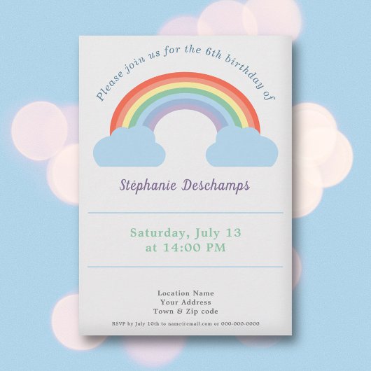 Pastel Rainbow Invitation d'anniversaire