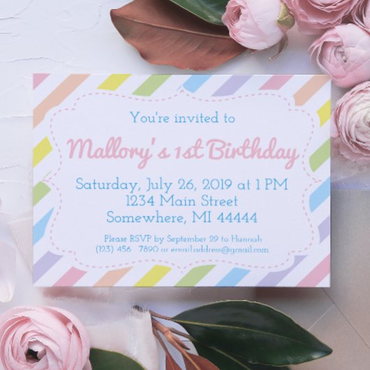 Pastel Rainbow Invitation d'anniversaire
