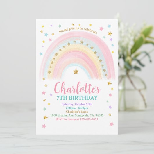 Pastel Rainbow Invitation d'anniversaire (Debout devant)