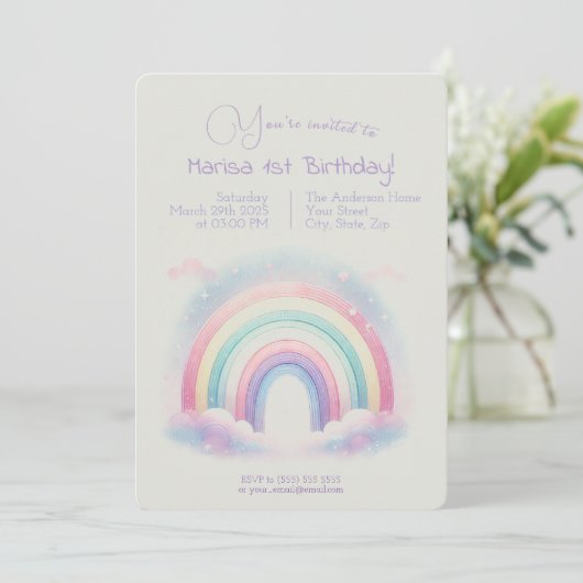 Pastel Rainbow Invitation d'anniversaire - Invitat (Debout devant)