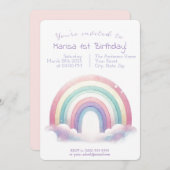 Pastel Rainbow Invitation d'anniversaire - Invitat (Devant / Derrière)