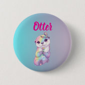 Pastel Rainbow Kawaii Otter Kids Birthday Button (Voorkant)