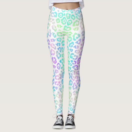 Pastel Rainbow Leopard Pattern Leggings (Voorkant)