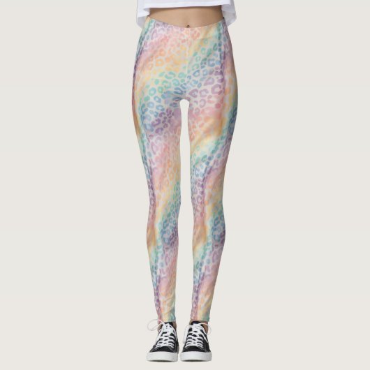 Pastel Rainbow Leopard Print Leggings (Devant)