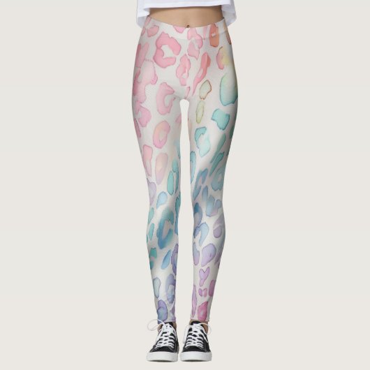 Pastel Rainbow Leopard Print Leggings (Devant)