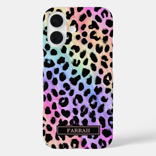 Pastel Rainbow Leopard Print Monogrammed Case-Mate iPhone Case (Achterkant)