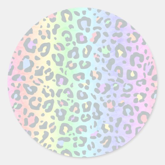 Pastel Rainbow Leopard Print Ronde Sticker (Voorkant)