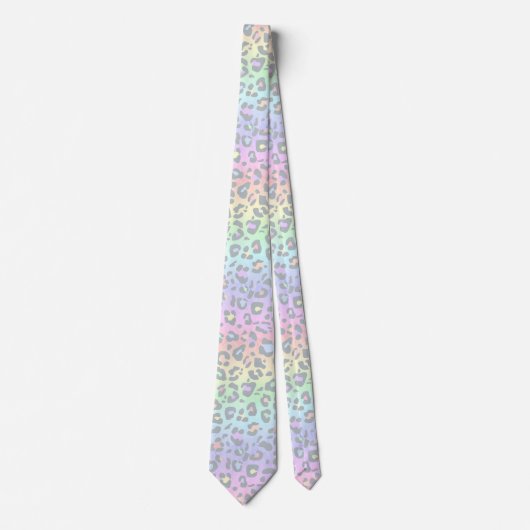 Pastel Rainbow Leopard Print Stropdas (Voorkant)