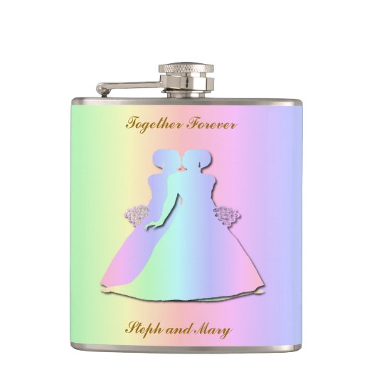 Pastel Rainbow Lesbian Brides Hipflask Heupfles (Voorkant)