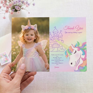 Pastel Rainbow Magical Birthday Thank You Card Feestdagenkaart