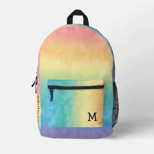 Pastel Rainbow Monogram Cute and Aesthetic Style Bedrukte Rugzak (Voorkant)