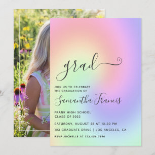 Pastel Rainbow Ombre Gradution Party Foto Invita Kaart
