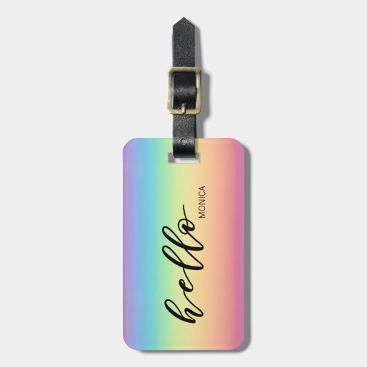 Pastel Rainbow Ombre Hallo gepersonaliseerd Bagagelabel (Voorkant verticaal)