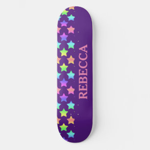 Pastel Rainbow Ombre Stars op Paarse achtergrond Skateboard