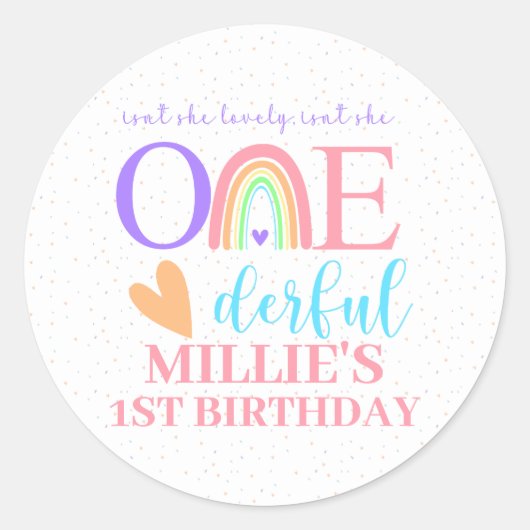 Pastel Rainbow ONE derful 1st Birthday Stickers (Devant)